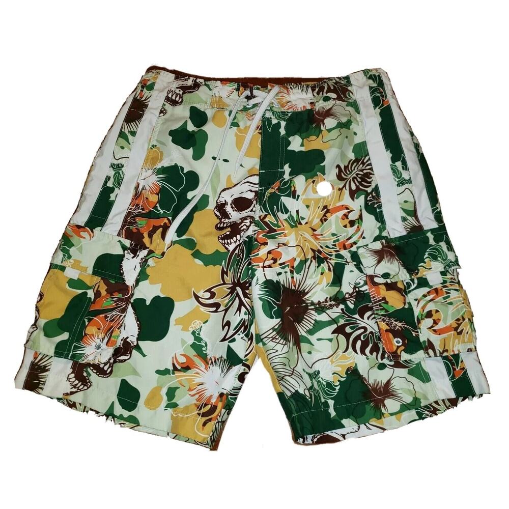 O'Rageous Mens Board Shorts Small(Fits like 32) Multicolor Skulls Floral, MINT!